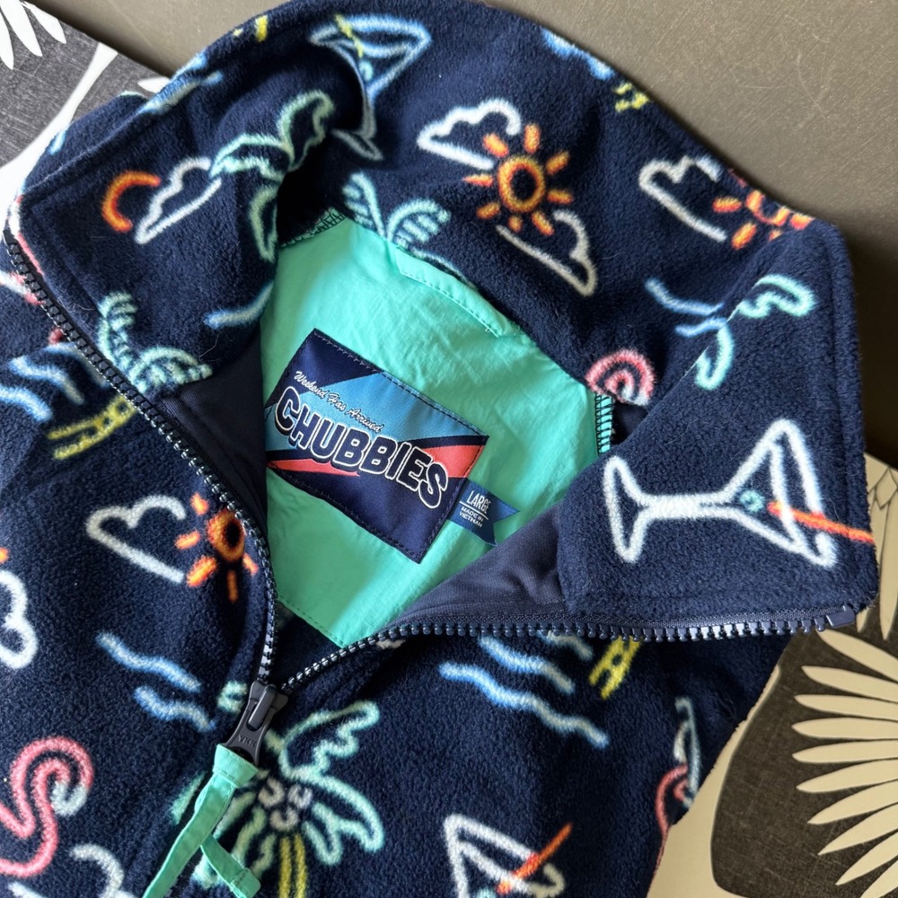 Chubbies Fleece Jacket Full Zip Tropical Flamingo Palm Tree Print Men's Large